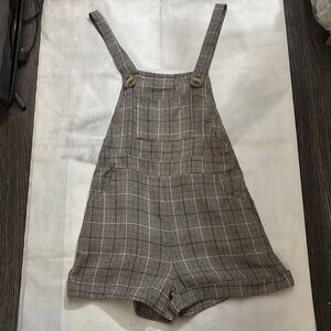 Plaid Romper Overalls Shortalls M Dark Light Academia Preppy Casual Indie Print